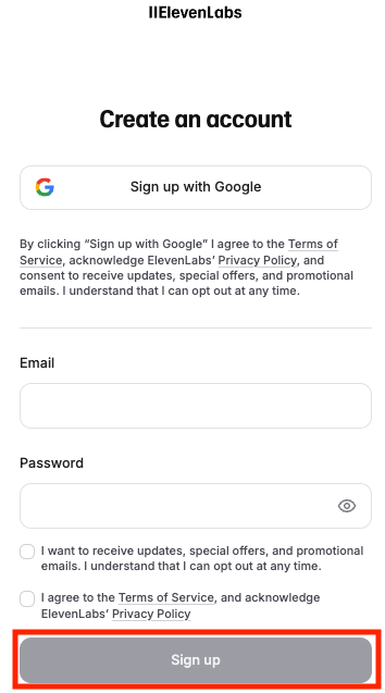 ElevenLabs - Sign Up Step 2