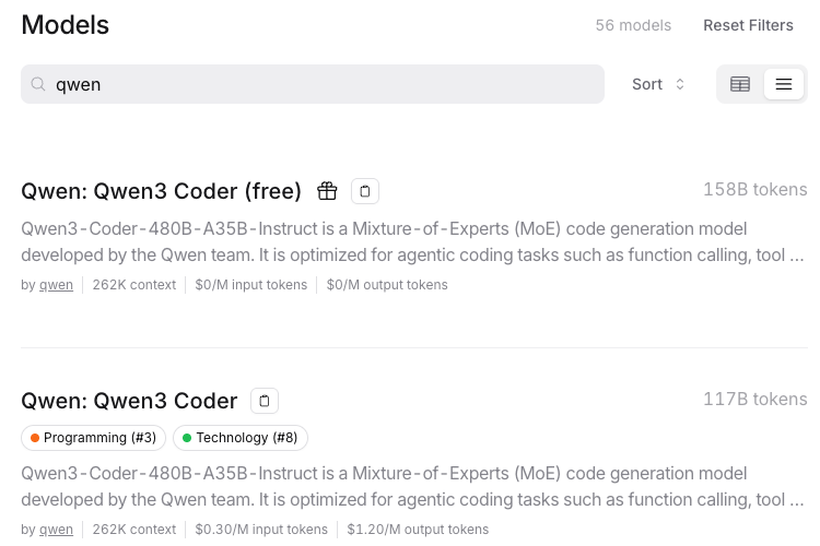 OpenRouter - Model - Qwen3 Coder