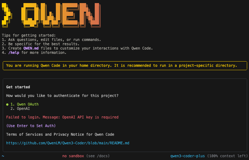 Qwen Code Setup Step